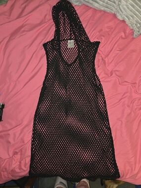Wilfred Black Hooded Fishnet Swim Coverup